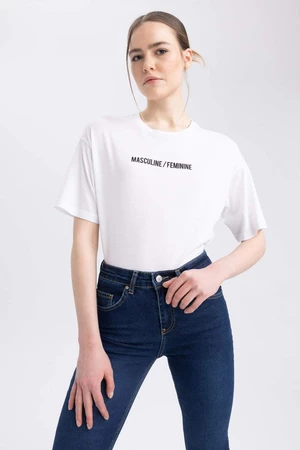 Sorbe X Defacto tričko s potiskem sloganů a kulatým výstřihem