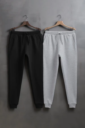 Trendyol Grey-Black Regular/Normal Fit Elastic Jogger 2-Pack Sweatpants