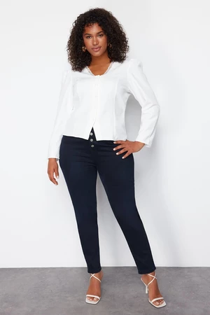 Trendyol Curve White Lace V-Neck Buttoned Plus Size Woven Blouse