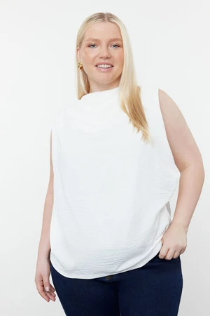 Trendyol Curve Ecru Tulle Woven Plus Size Blouse