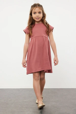 Trendyol Dusty Rose Girl's Ruffle Short Sleeve Knitted Dress