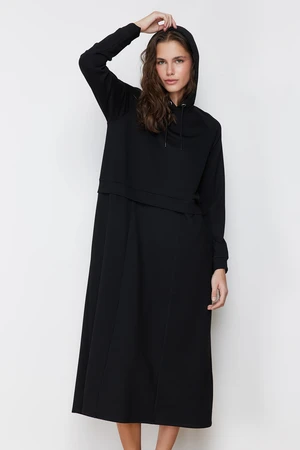 Trendyol Black Oversize Hooded Knitted Sweatshirt Dress