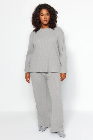 Trendyol Curve Anthracite Ribbed Knitted Two Piece Set