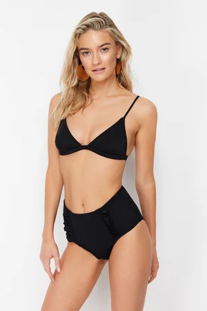 Trendyol Black Frilly High Waist Hipster Bikini Bottom