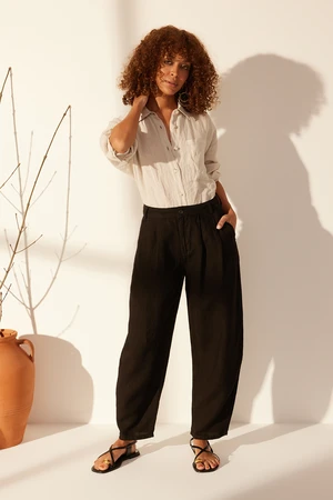 Trendyol Black 100% Linen High Waist Barrel Trousers