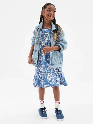 Blue Girly Floral Midi Dress with Ruffle GAP