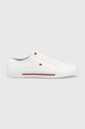 Tenisky Tommy Hilfiger CORE CORPORATE VULC CANVAS pánské, bílá barva, FM0FM04560