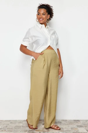 Trendyol Curve Oil Green Wideleg Woven Fabric Trousers