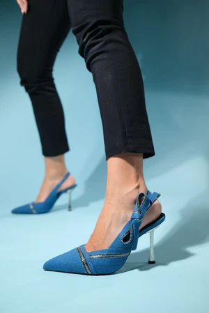 LuviShoes GLEN Denim Blue Zipper Detailed Women's High Heel Shoes