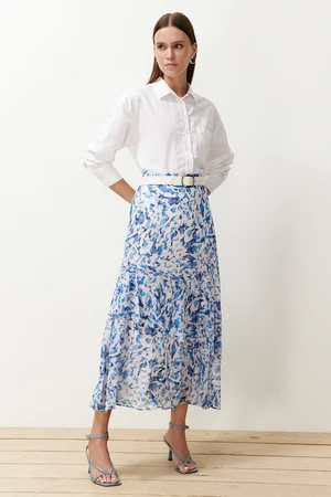 Trendyol Blue Animal Patterned Lined Woven Skirt