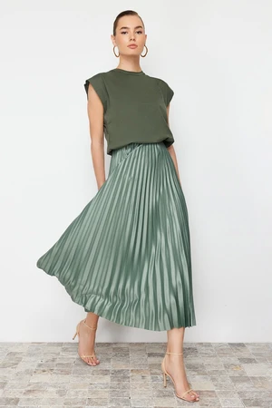 Trendyol Mint Pleated Maxi Stretchy Knitted Skirt