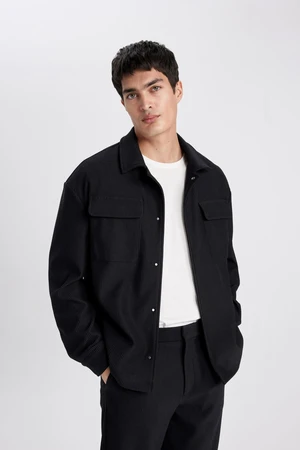 DEFACTO Relax Fit Shirt Collar Pleated Snap Pocket Shirt Jacket