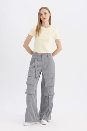 DEFACTO Cool Pants Wide Leg Wide Leg Cargo Pocket Basic Plain Normal Waist