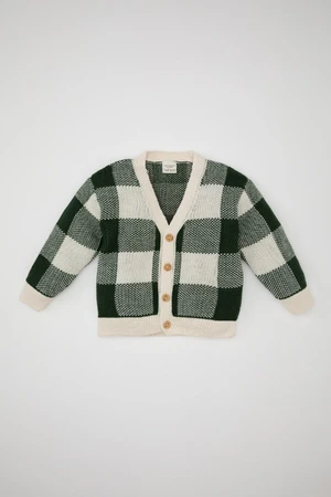 DEFACTO Baby Boy Checkered V-Neck Button Closure Knitwear Cardigan