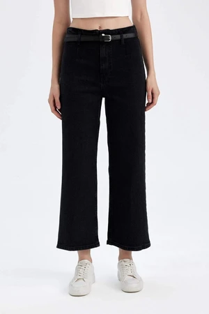 DEFACTO Culotte High Waist Ankle Length Jean Washed Trousers