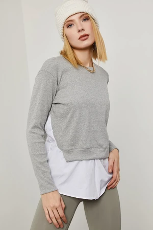 XHAN Women's Gray Skirt Woven Sweatshirt