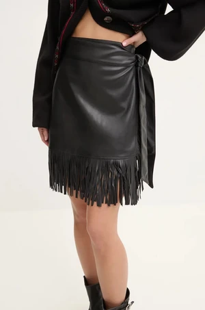 Sukňa Never Fully Dressed Vegan Leather Mini Fringe Jaspre čierna farba, mini, puzdrová, NFDSK591