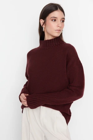 Trendyol Burgundy Wide Fit Soft Textured Basic Knitwear Sweater