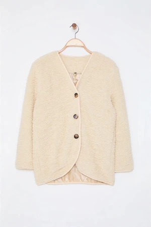 Trendyol Beige Buttoned Plush Jacket