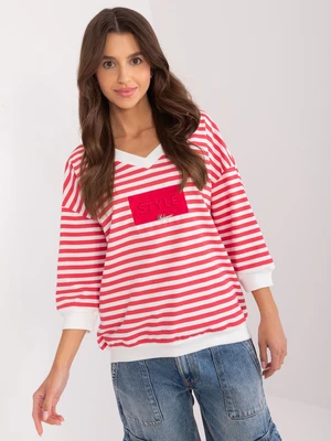 Red and white casual blouse with 3/4 sleeves