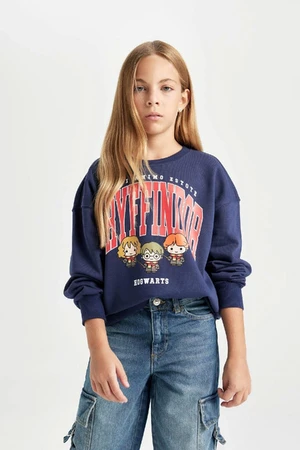 DEFACTO Girl Navy Blue Harry Potter Relax Fit Crew Neck Sweatshirt