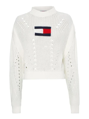 Tommy Jeans Sveter - TJW OVRSZD FLAG STITCH SWEATER biely