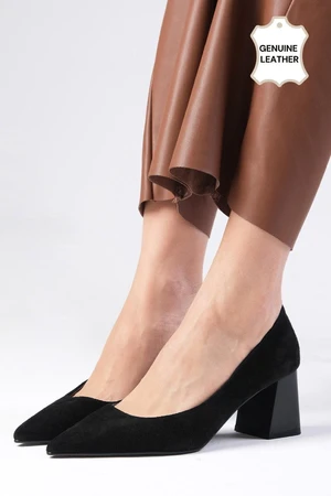 Mio Gusto Fleur Genuine Suede Black Color Block Heeled Women's Heeled Shoes