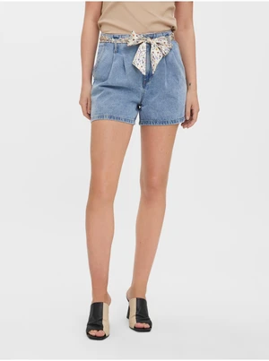 Light Blue Denim Shorts with Belt VERO MODA Leelah - Women