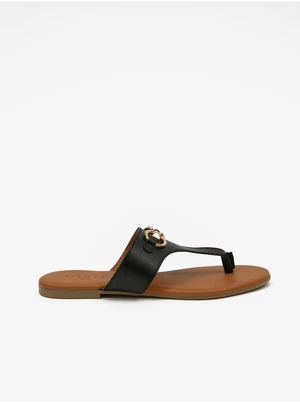 Black Leather Flip-Flops Pieces Vira