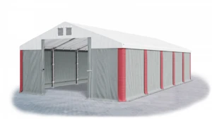 Garážový stan 6x8x2,5m střecha PVC 560g/m2 boky PVC 500g/m2 konstrukce ZIMA Červené Šedá Bílá