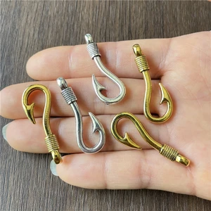 10pcs Charm fishing hook pendant for jewelry Making findings DIY handmade Necklace bracelet accessories Ornaments 13*37mm