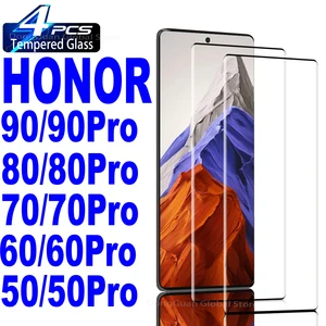 1/4Pcs Black Edge Tempered Glass For HONOR 50 60 70 80 90 Pro 3D Curved Screen Protector Glass Film