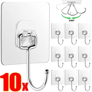 Transparent Wall Hooks Heavy Duty Multi-Purpose Wall Hook Adhesive Hooks Door Hangers Load Rack Hooks Strong Bathroom Kitchen