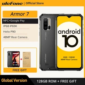 Ulefone Armor 7 Rugged Mobile Phone Android 10 2.4G/5G WiFi 8GB+128GB Helio P90 IP68 48MP CAM 4G LTE Global Version Smartphone