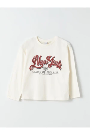 LC Waikiki Girl's T-Shirt with a Crew Neck Printed Long Sleeve