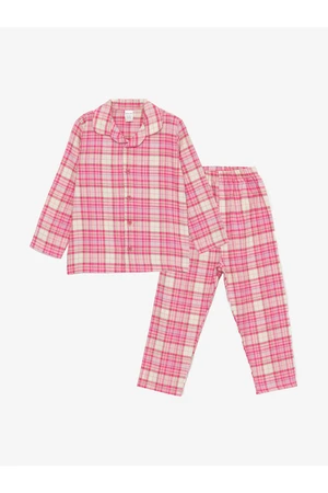 LC Waikiki Shirt Collar Long Sleeve Plaid Baby Girl Pajamas Set