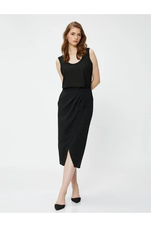 Koton Midi Skirt Wrap Closure Deep Slit