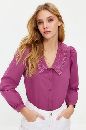 Trendyol Pale Pink Collar Embroidered Cotton Woven Shirt