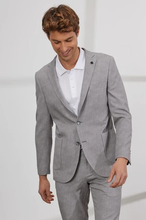 ALTINYILDIZ CLASSICS Men's Gray Slim Fit Narrow Cut Mono Collar Patterned Suit