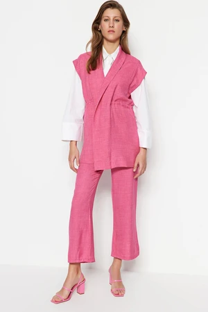 Trendyol Fuchsia Piecing Linen Look Kimono-Pants Set