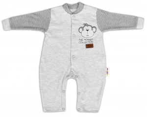 Baby Nellys Bavlněný overálek bez šlapek Monkey - sv. šedý melírek, vel. 80 (9-12m)