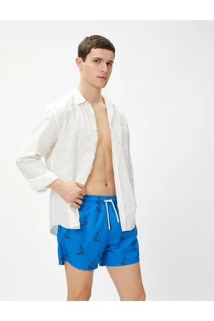 Koton Marine Shorts with Sailboat Printed Tie Waist, Pocket Detailed.