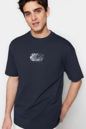 Trendyol Black Oversize/Wide Cut Printed 100% Cotton T-Shirt