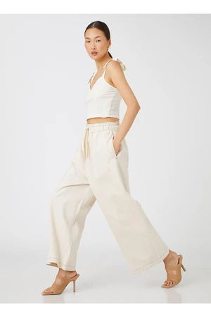 Koton Tie Waist Loose Fit Off White Women's Trousers 3sal40012mw