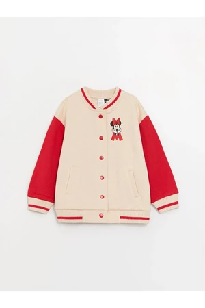 LC Waikiki LCW Baby College Collar Long Sleeved Minnie Mouse Printed Bomber Jacket for Baby Girl