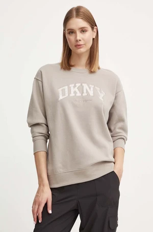 Mikina Dkny dámska, hnedá farba, s nášivkou, DP4T9809