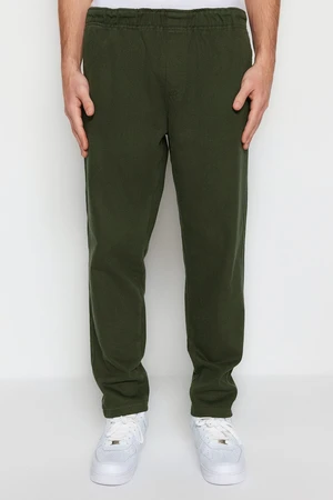 Trendyol Khaki Regular Fit Elastic Waist Gabardine Trousers