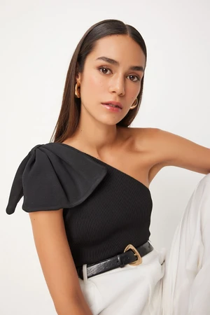 Happiness İstanbul Women's Black Bow One Shoulder Knitwear Blouse