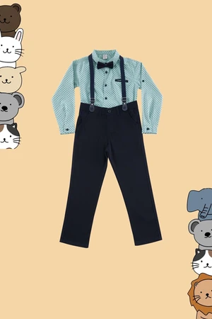 Trendyol Mint 4-Piece Boy Bow Tie Polka Dot Shirt Trousers Suspender Set