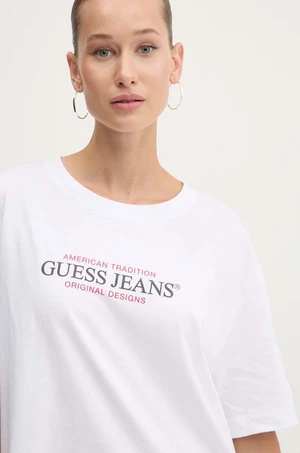 Bavlnené tričko Guess Jeans dámske, biela farba, W4YI08 K8HM0